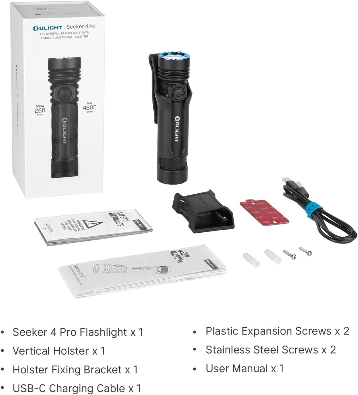 Seeker 4 Pro Rechargeable Flashlights, Bright High Lumens Black