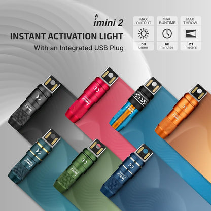 2 Pack IMINI 2 Rechargeable EDC Keychain Flashlight Black+Dream Blue