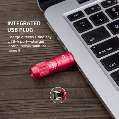 IMINI 2 Rechargeable EDC Keychain Mini Flashlight Passionate Red