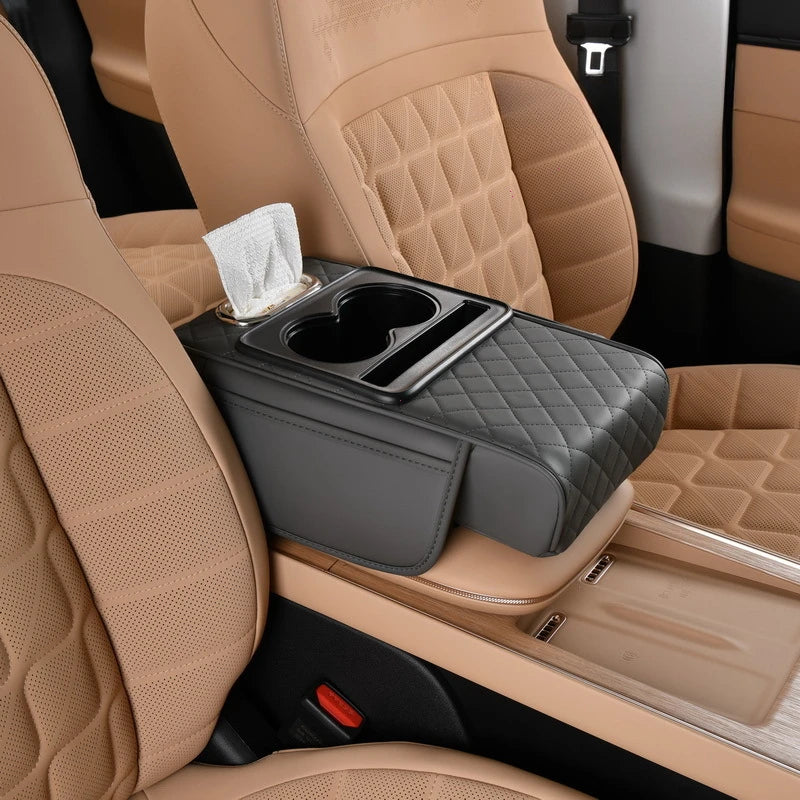 Car Armrest Box 7.5Cm Thicken Height Pad Arm Rest Cushion with Pocket Tissue Cup Holder Memory Cotton Elbow Support Height Pad