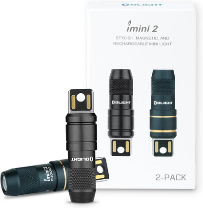 2 Pack IMINI 2 Rechargeable EDC Keychain Flashlight Black+Dream Blue