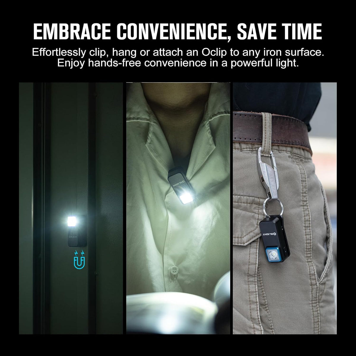 Oclip Mini Rechargeable EDC Clip Flashlight, Black
