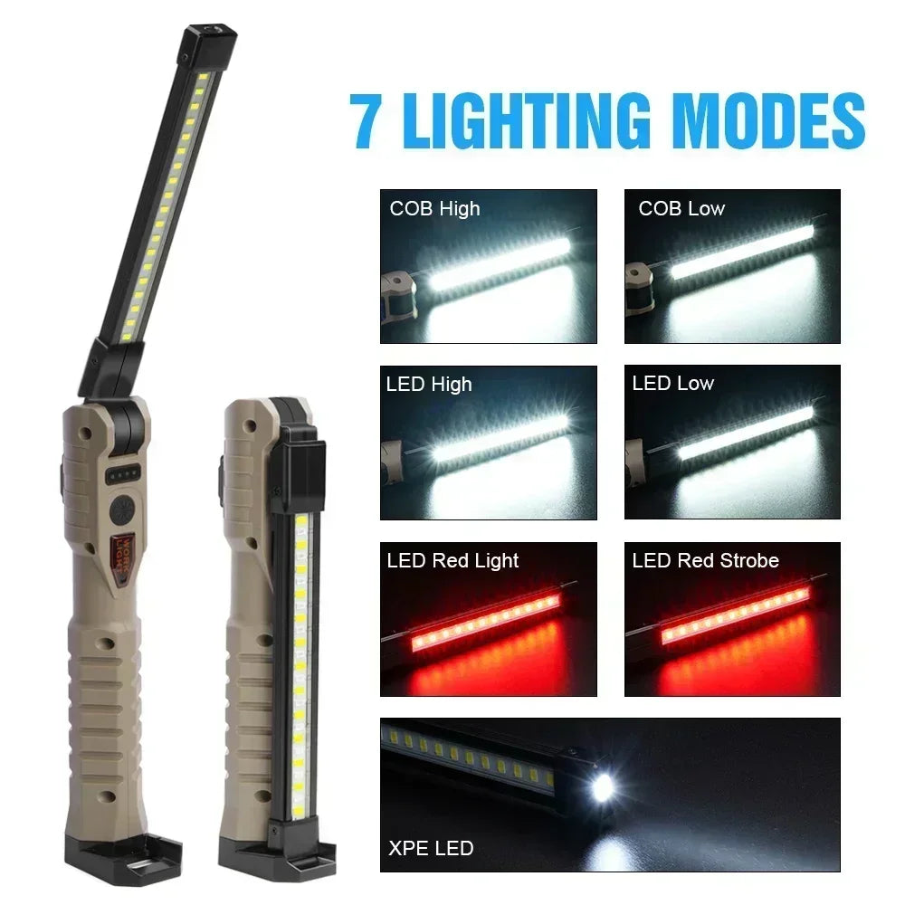 Multifunctional Folding Work Light Portable Camping Light USB Rechargeable Flashlights with Built-In Battery Magnetic Lamps