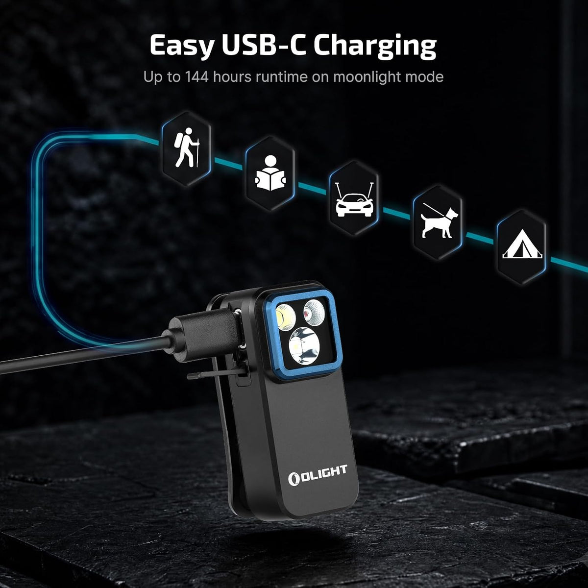 Oclip Pro Rechargeable EDC Clip-On Flashlight, Black