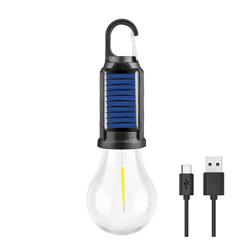 LED Solar Camping Lights USB Rechargeable Bulbs Lamp Dimmable with Hooks Vintage Light for Hiking Tent Lantern Outdoor Lighting