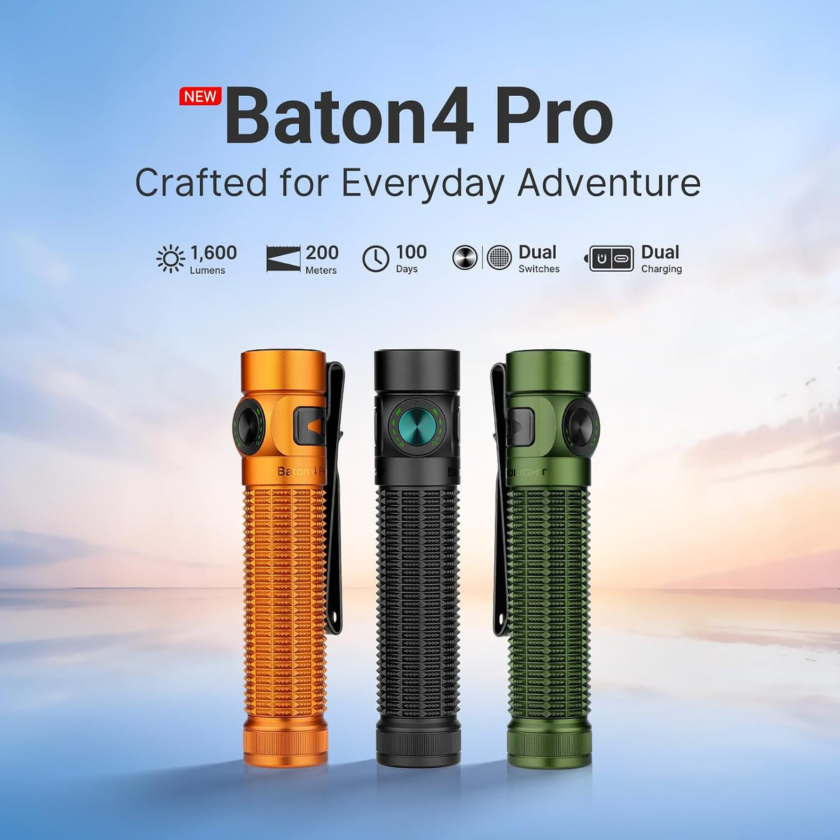 Baton4 Pro EDC Flashlight Rechargeable, Small Pocket Light Orange