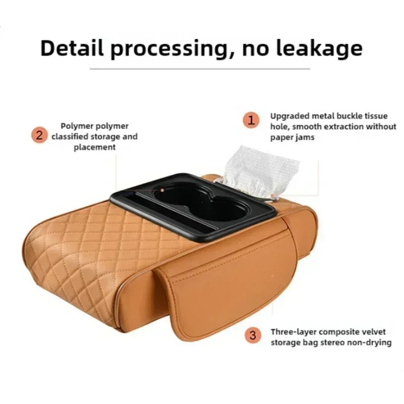 Car Armrest Box 7.5Cm Thicken Height Pad Arm Rest Cushion with Pocket Tissue Cup Holder Memory Cotton Elbow Support Height Pad