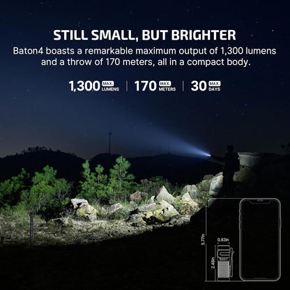 Baton4 Rechargeable EDC Flashlight, Bright Small Light Fighter Pilot