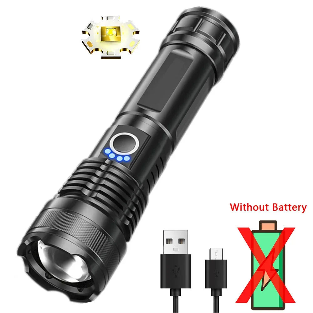 Most Powerful XHP50 LED Flashlight 18650 Rechargeable USB Torch Light Flashlights High Power Long Range Tactical Lantern