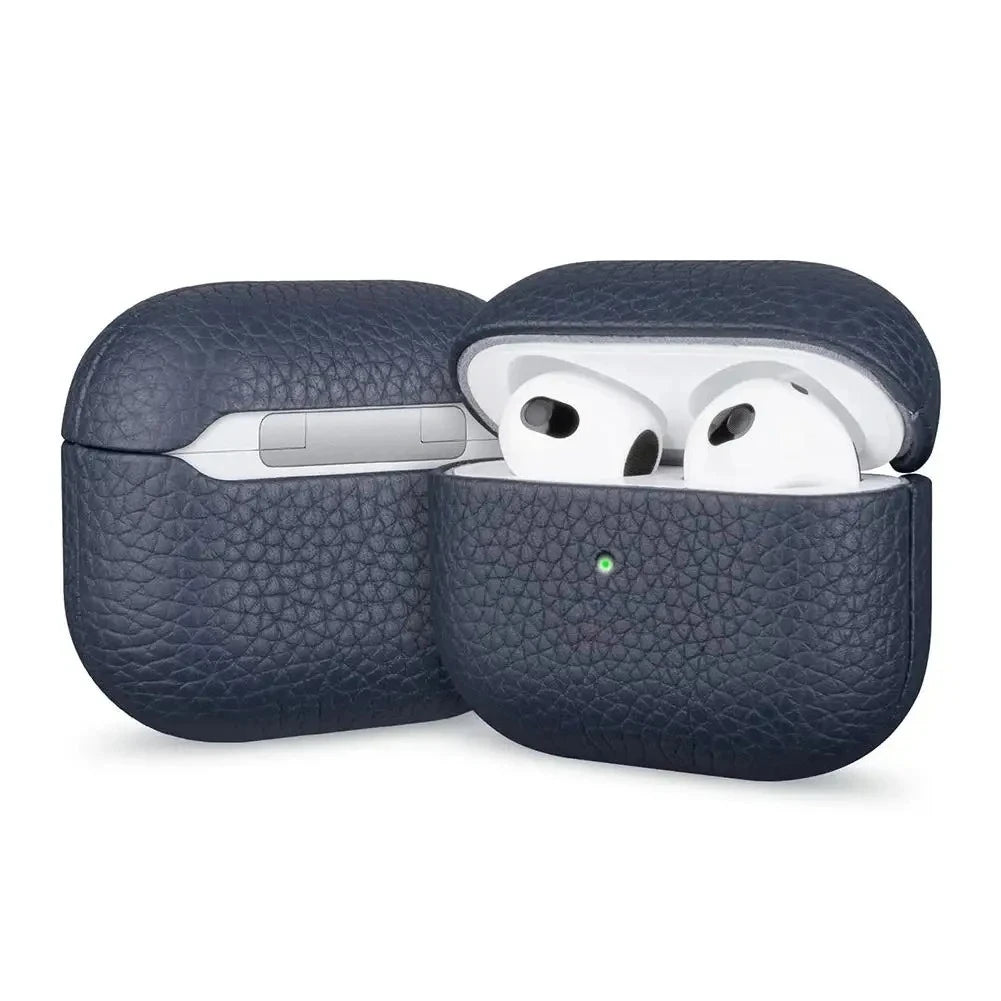 High End Business Bluetooth Earphone Case for Apple Airpods/2/3/4/5 Pro3/2 Retro Genuine Leather Litchi Texture Protection Cover