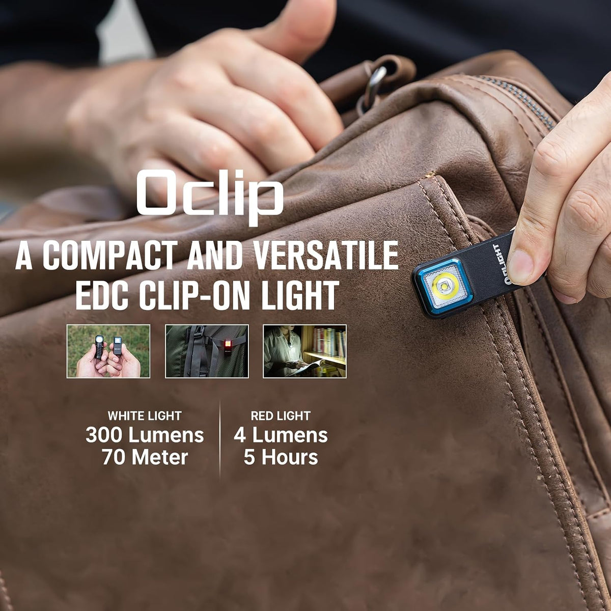 Oclip Mini Rechargeable EDC Clip Flashlight, Black