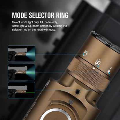 Baldr Pro R 1350 Lumens Rail Mounted Tactical Light with Green Beam