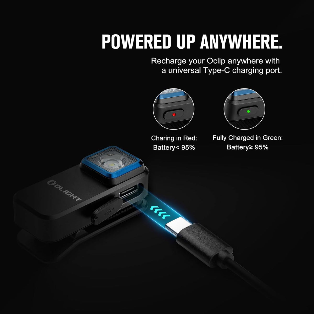 Oclip Mini Rechargeable EDC Clip Flashlight, Black