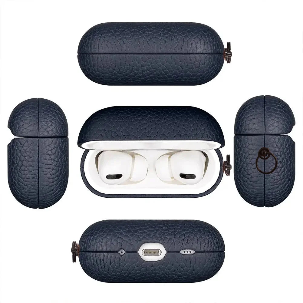 High End Business Bluetooth Earphone Case for Apple Airpods/2/3/4/5 Pro3/2 Retro Genuine Leather Litchi Texture Protection Cover