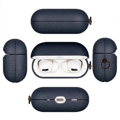 High End Business Bluetooth Earphone Case for Apple Airpods/2/3/4/5 Pro3/2 Retro Genuine Leather Litchi Texture Protection Cover
