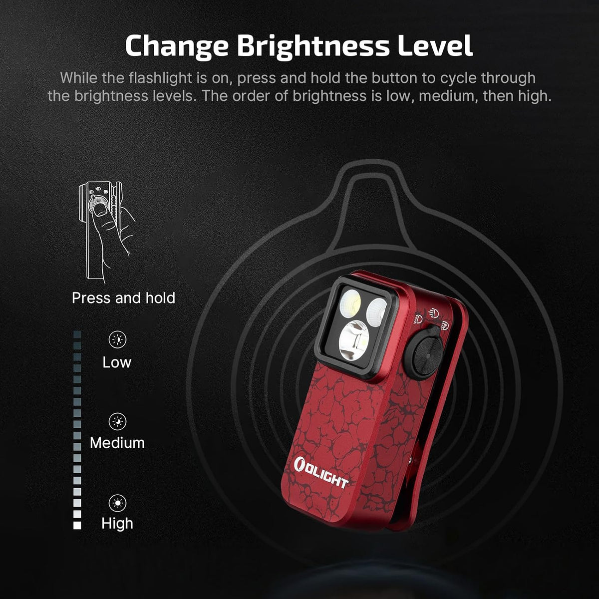 Oclip Pro Rechargeable EDC Clip-On Flashlight, Crackle Red