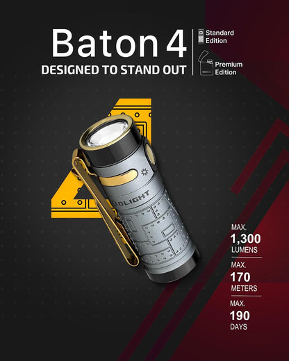 Baton4 Rechargeable EDC Flashlight, Bright Small Light Fighter Pilot