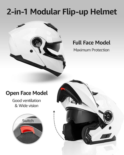 Modular Motorcycle Helmets, DOT Approved Full Face Motorcycle Helmet with with Flip up Dual Visor for Men & Women - Street, Scooter, ATV, E-Bike