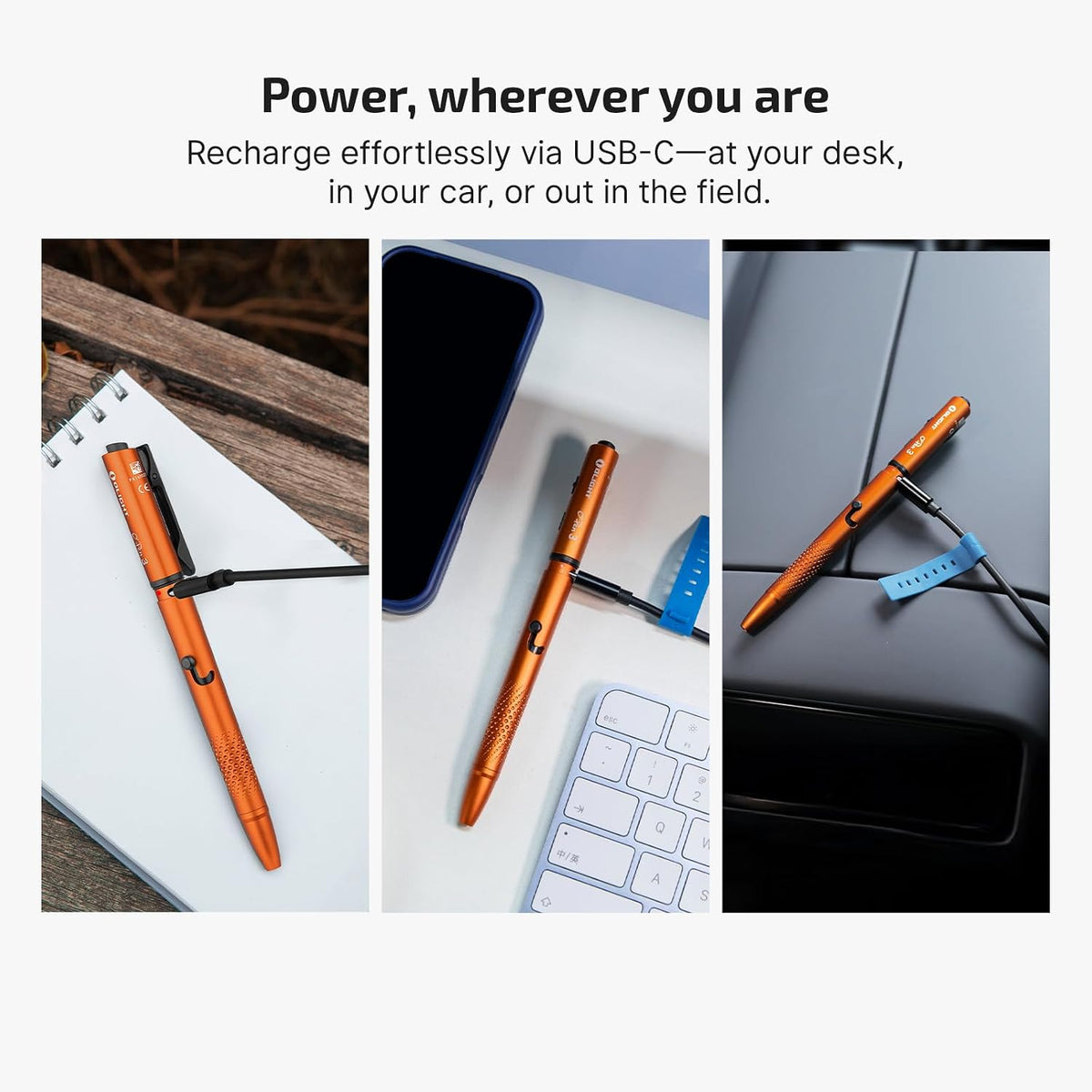 O'Pen 3 Pen Light, USB-C Rechargeable EDC Flashlight, Orange