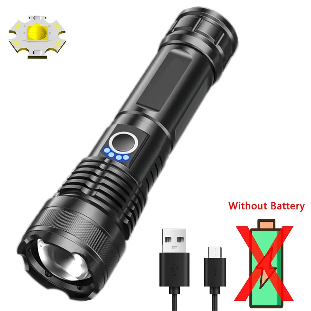 Most Powerful XHP50 LED Flashlight 18650 Rechargeable USB Torch Light Flashlights High Power Long Range Tactical Lantern