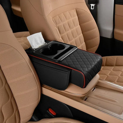 Car Armrest Box 7.5Cm Thicken Height Pad Arm Rest Cushion with Pocket Tissue Cup Holder Memory Cotton Elbow Support Height Pad