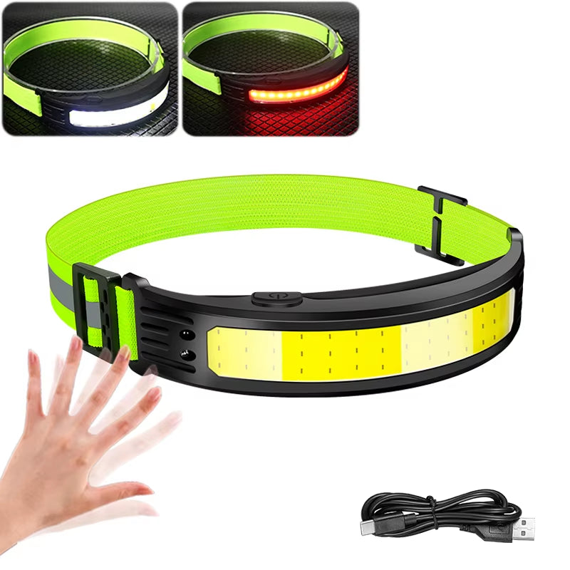 COB LED Headlamp Sensor Headlight with Built-In Battery Flashlight USB Rechargeable Head Lamp Torch 5 Lighting Modes Work Light