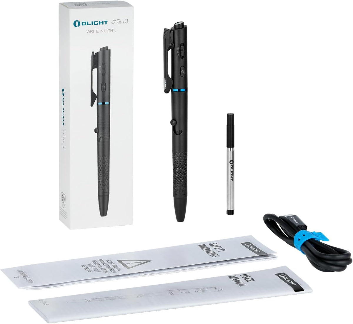 O'Pen 3 Pen Light, USB-C Rechargeable EDC Flashlight, Black