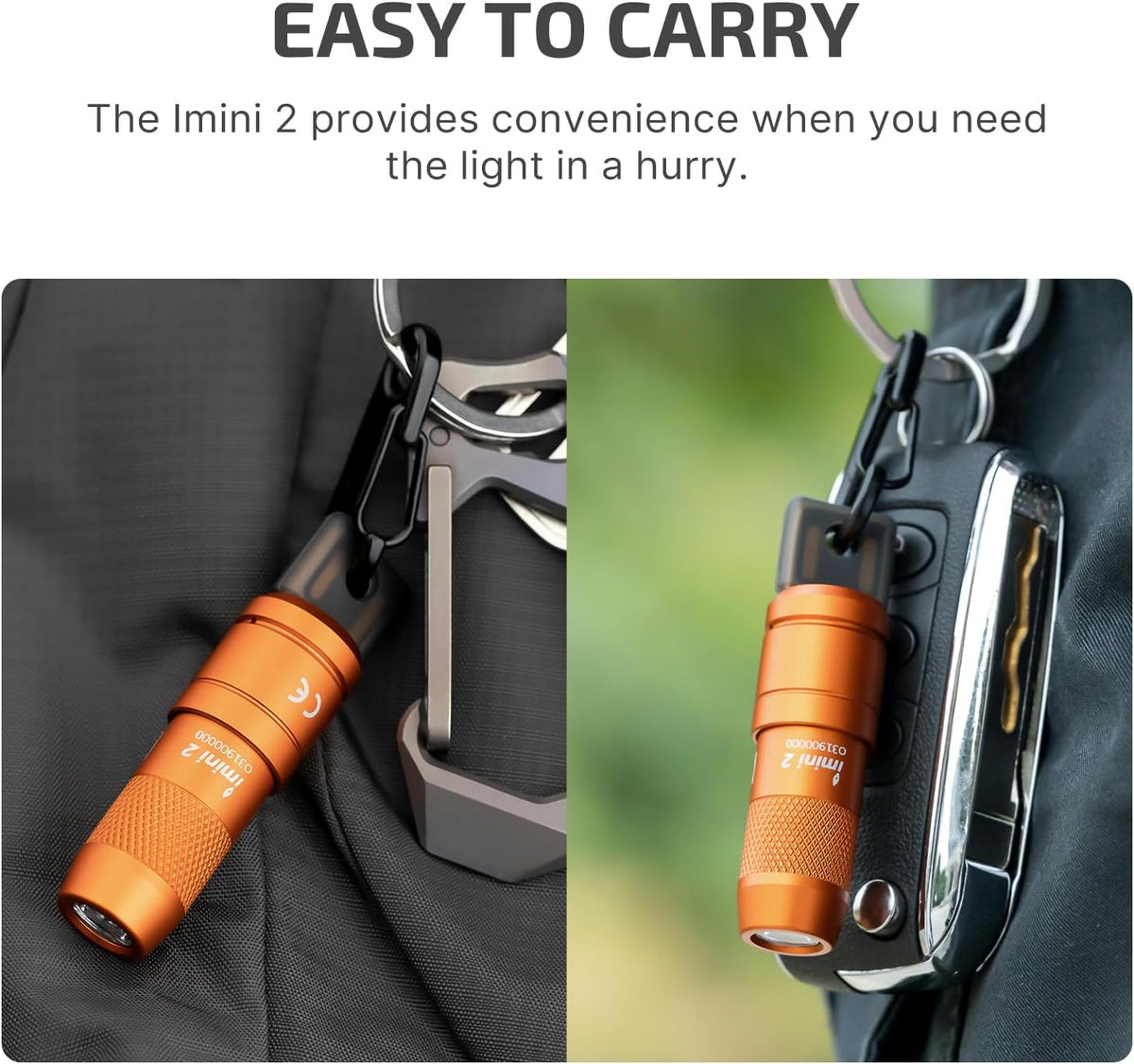 IMINI 2 Rechargeable EDC Keychain Mini Flashlight Orange