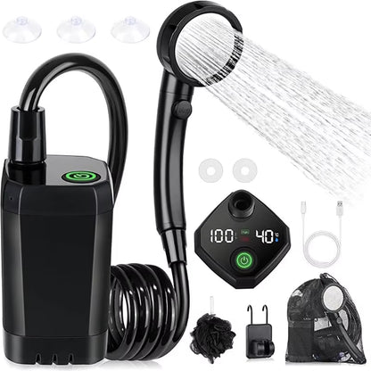 Portable Shower for Camping 6000Mah Rechargeable Camping Shower with Shower Head Intelligent LED Display Electric Shower Pump