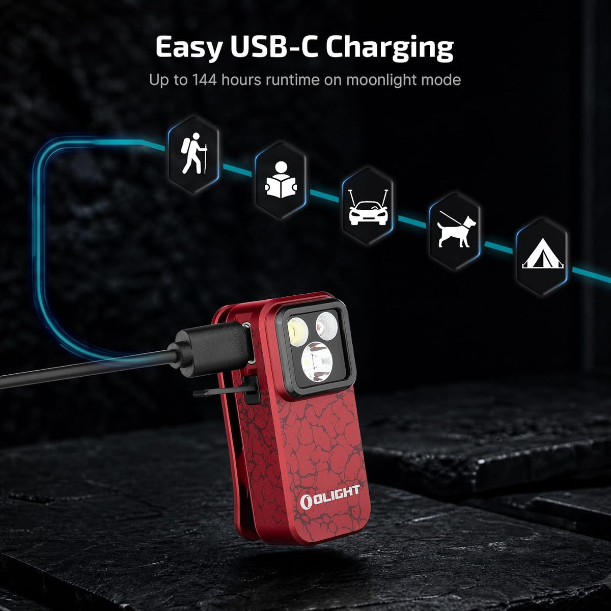 Oclip Pro Rechargeable EDC Clip-On Flashlight, Crackle Red