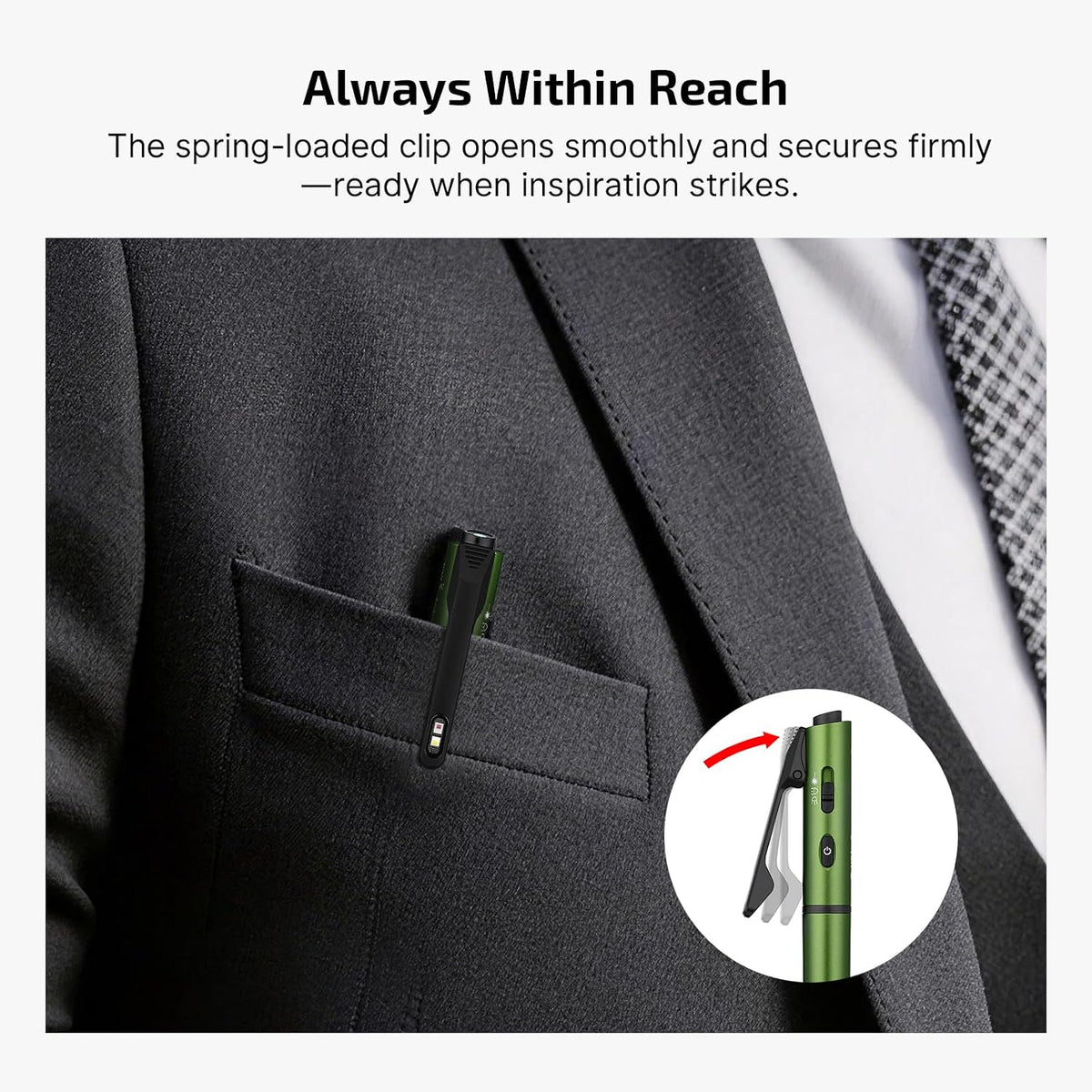 O'Pen 3 Pen Light, USB-C Rechargeable EDC Flashlight, OD Green