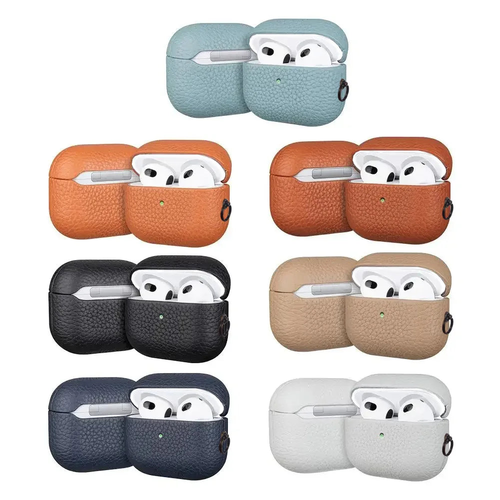 High End Business Bluetooth Earphone Case for Apple Airpods/2/3/4/5 Pro3/2 Retro Genuine Leather Litchi Texture Protection Cover