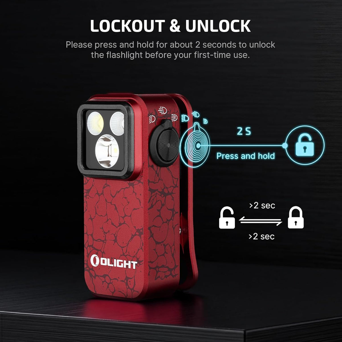 Oclip Pro Rechargeable EDC Clip-On Flashlight, Crackle Red