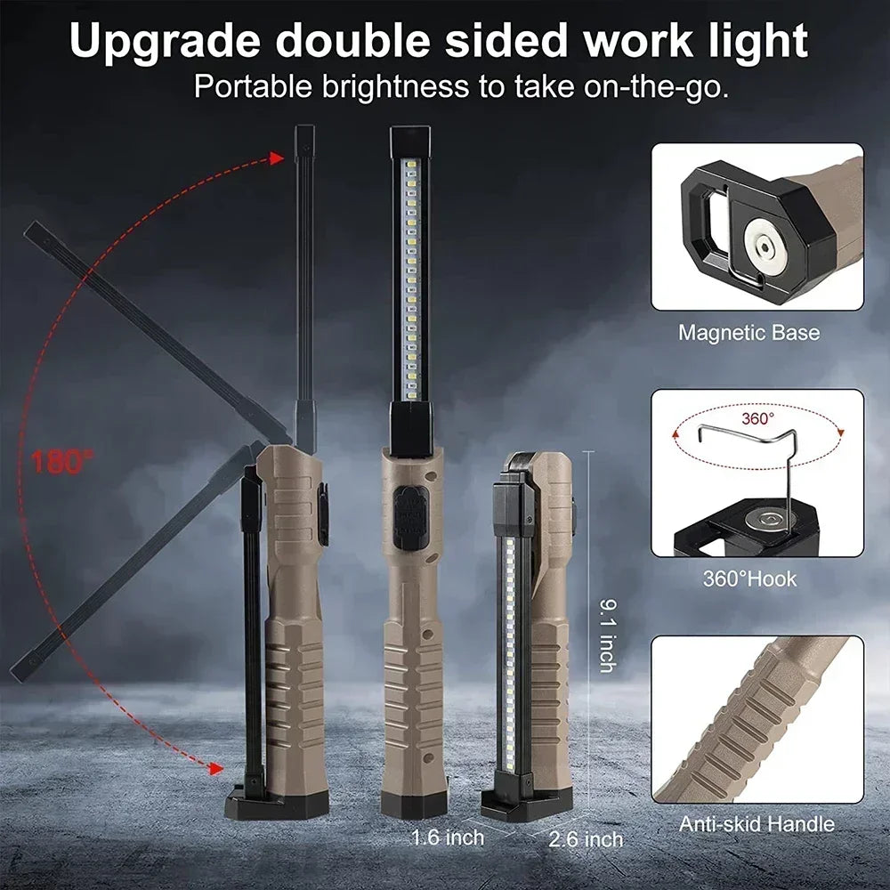Multifunctional Folding Work Light Portable Camping Light USB Rechargeable Flashlights with Built-In Battery Magnetic Lamps