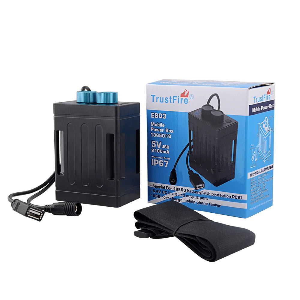 EB03 Waterproof 18650 Battery Pack Case USB Charging Phone DC 8.4V Mobile Battery Power Bank Box for Led Bike Light