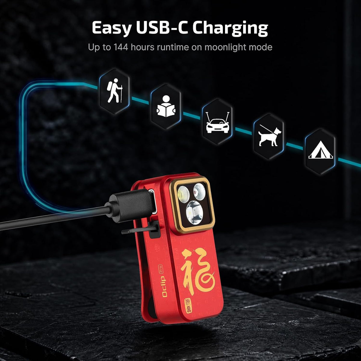 Oclip Pro Rechargeable EDC Clip-On Flashlight, FS Red