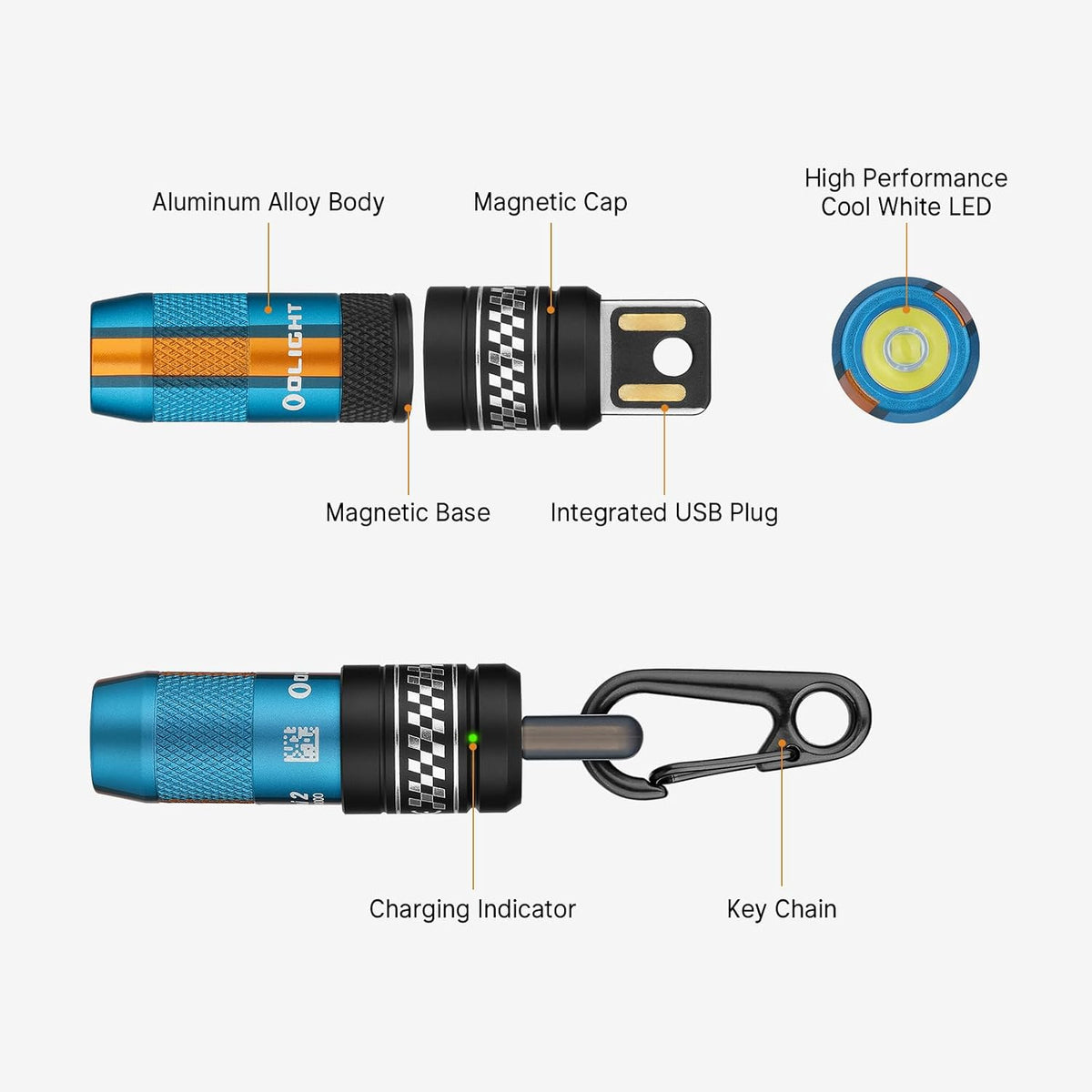 IMINI 2 Rechargeable EDC Keychain Mini Flashlight Sapphire