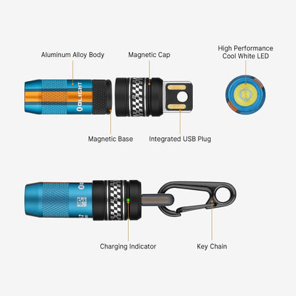 IMINI 2 Rechargeable EDC Keychain Mini Flashlight Sapphire