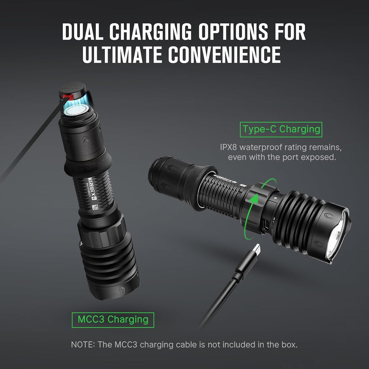 Warrior X 4 Rechargeable Tactical Flashlight Bright Light Black