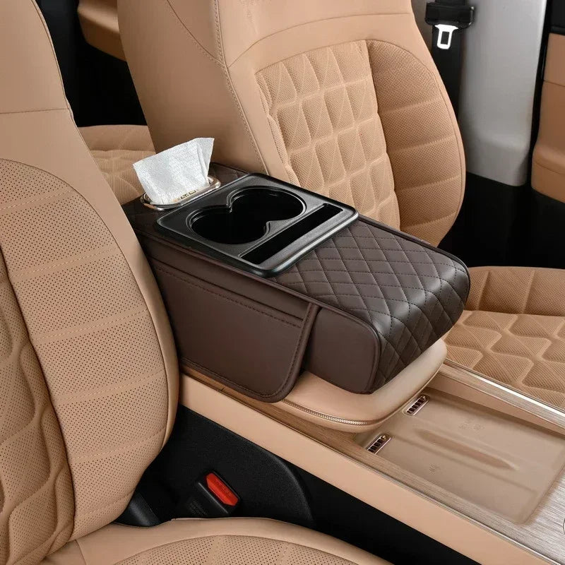 Car Armrest Box 7.5Cm Thicken Height Pad Arm Rest Cushion with Pocket Tissue Cup Holder Memory Cotton Elbow Support Height Pad