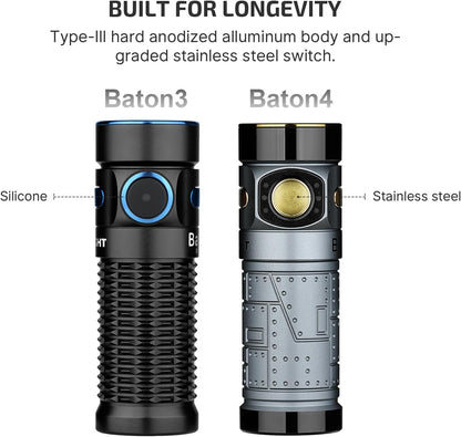 Baton4 Rechargeable EDC Flashlight, Bright Small Light Fighter Pilot