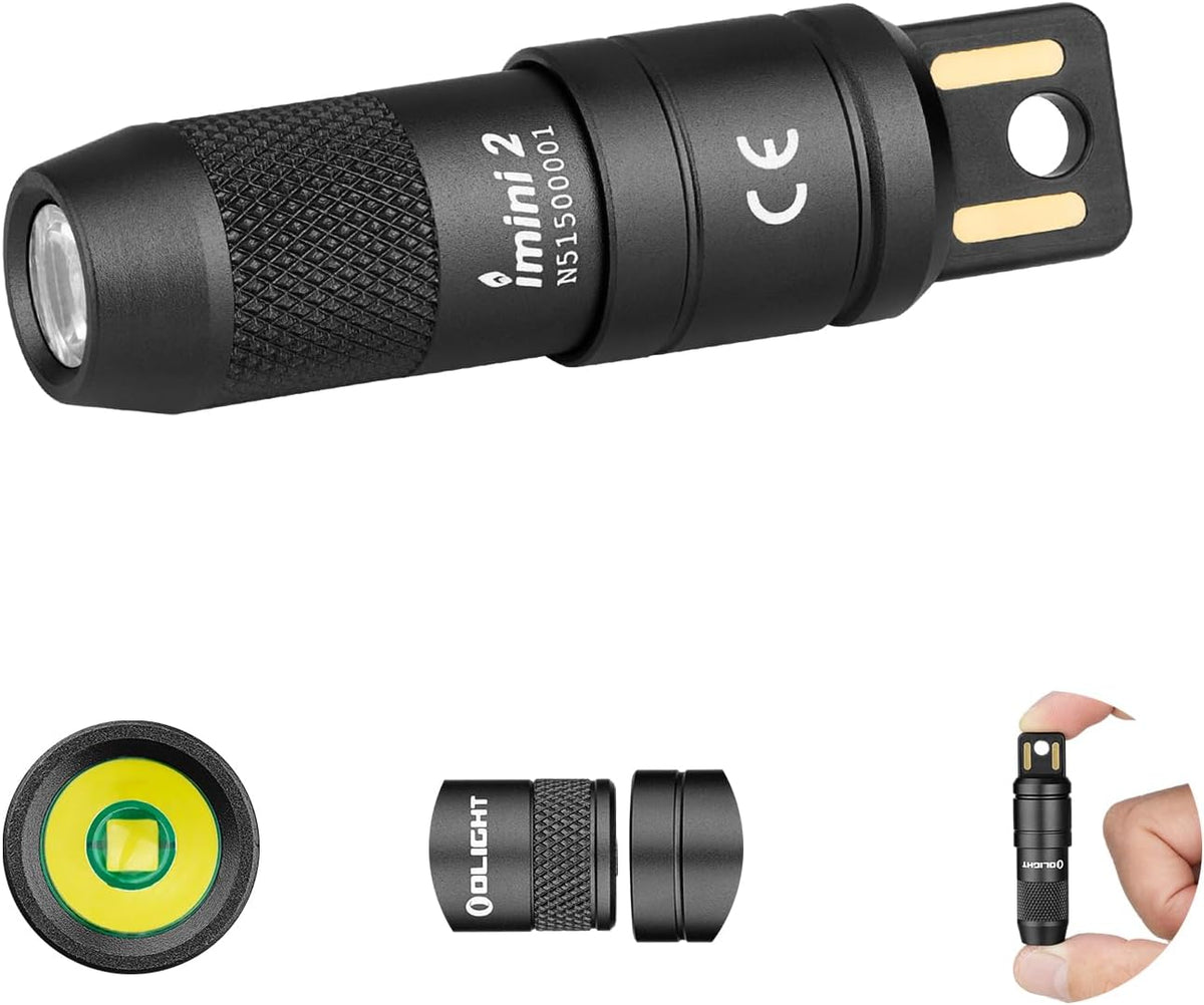 IMINI 2 Rechargeable EDC Keychain Mini Flashlight Black