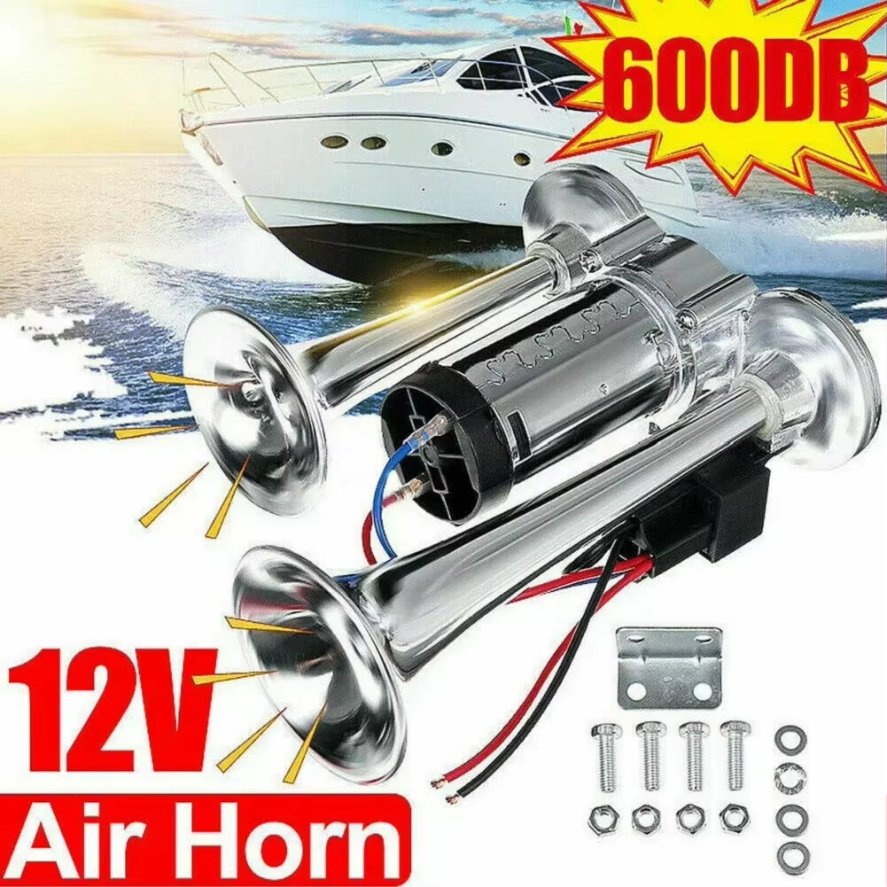 600DB Horn 12V Super Loud Car Electric Horn Dual Trumpets Air Horn Speaker for Car SUV Vehicle Boat Train Motorcycle RV Truck
