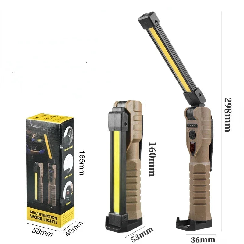 Multifunctional Folding Work Light Portable Camping Light USB Rechargeable Flashlights with Built-In Battery Magnetic Lamps