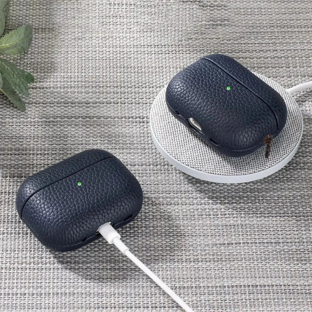 High End Business Bluetooth Earphone Case for Apple Airpods/2/3/4/5 Pro3/2 Retro Genuine Leather Litchi Texture Protection Cover
