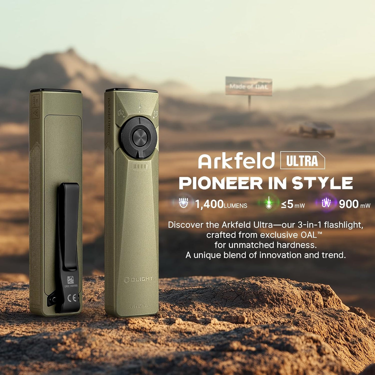 Arkfeld Ultra EDC Flat Flashlight Rechargeable, OAL, Olive-Green NW