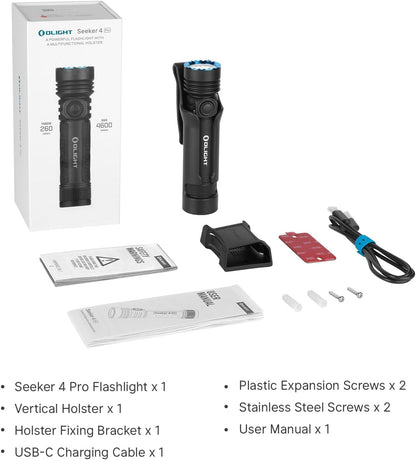 Seeker 4 Pro Rechargeable Flashlights, Bright High Lumens Black