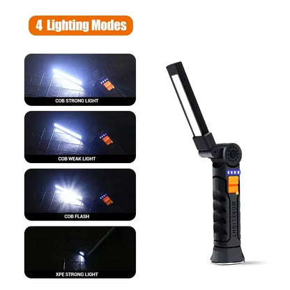 Multifunctional Folding Work Light Portable Camping Light USB Rechargeable Flashlights with Built-In Battery Magnetic Lamps