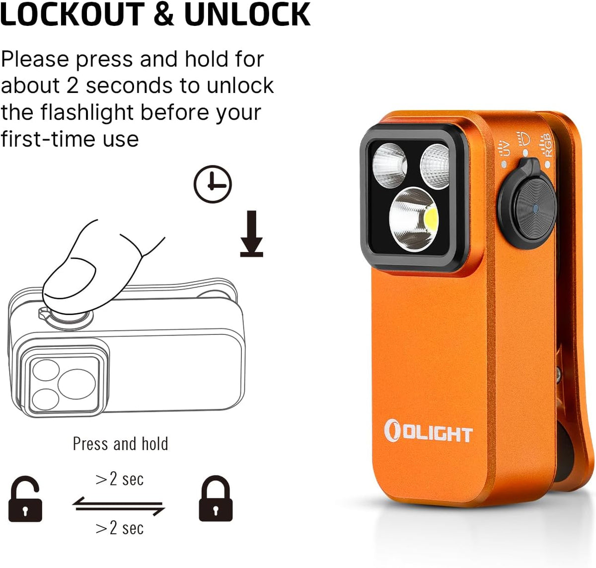 Oclip Pro S Rechargeable EDC Clip-On Flashlight, Orange