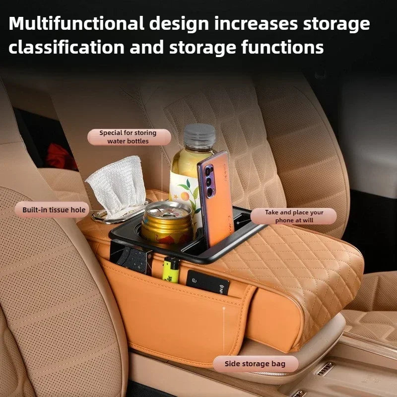 Car Armrest Box 7.5Cm Thicken Height Pad Arm Rest Cushion with Pocket Tissue Cup Holder Memory Cotton Elbow Support Height Pad